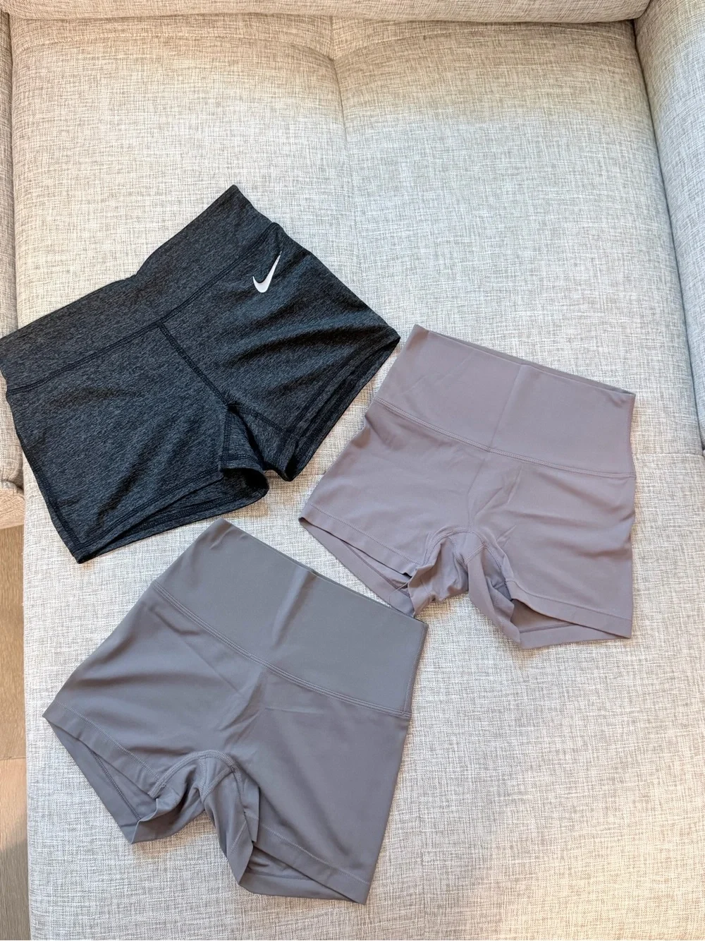 Nike Women's Black and Gray High-Waist Bike Shorts Trio